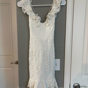 Selfie Leslie White Ruffle Backless Dress